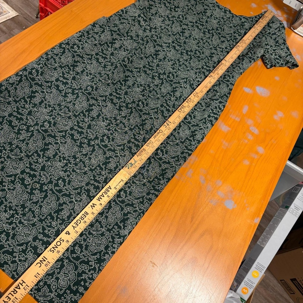 Santa Fe Jim Tremblay Vintage 90s Green Cream Floral Rayon Midi Dress L Straight - Picture 6 of 11